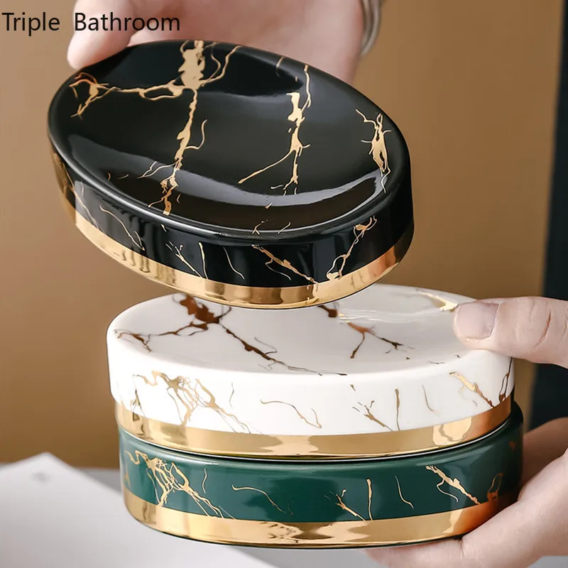 Home Bathroom Supplies - Marble Stripes Ceramics Bathroom Soap Dish