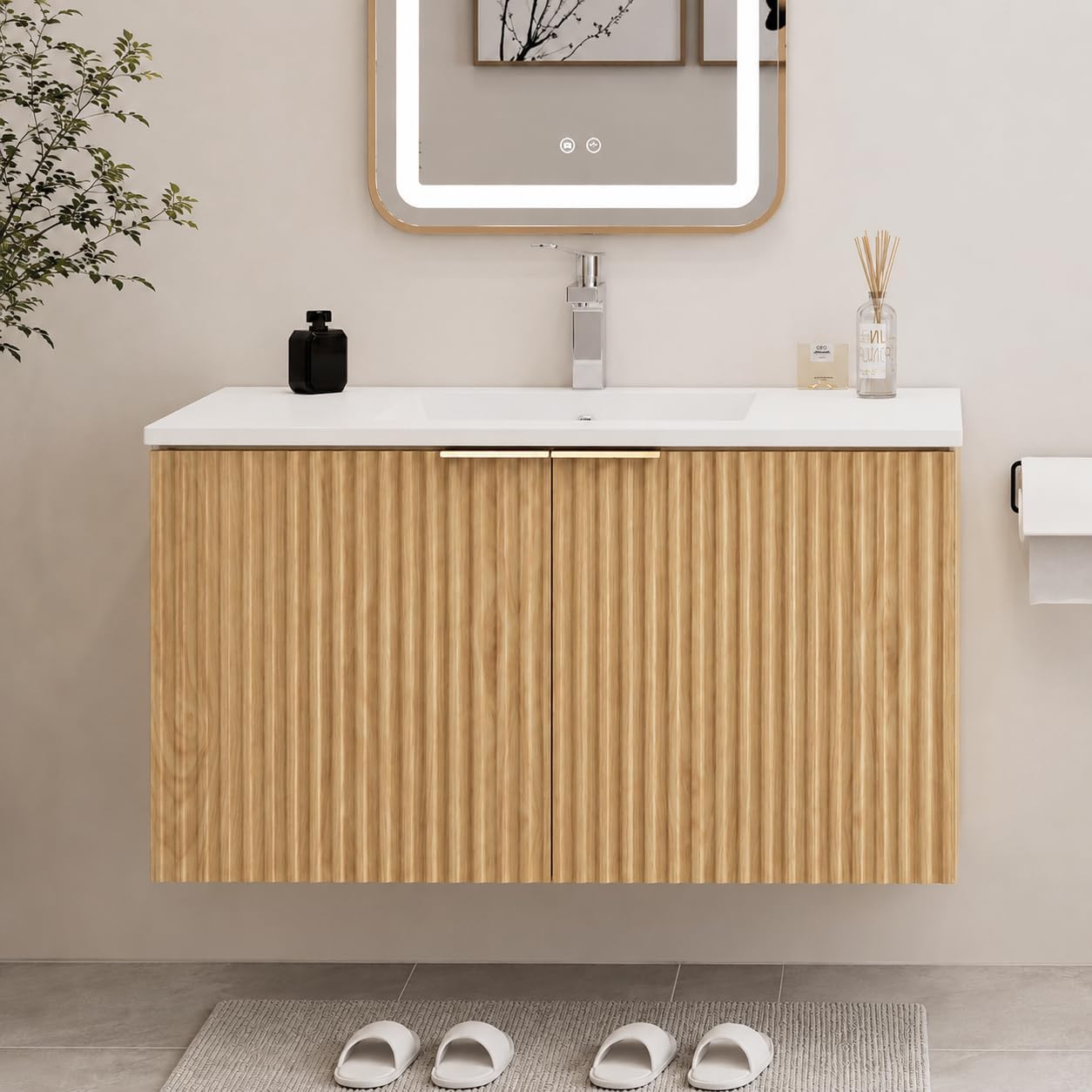 Home Bathroom Furniture - Modern Floating Bathroom Vanity With Wavy