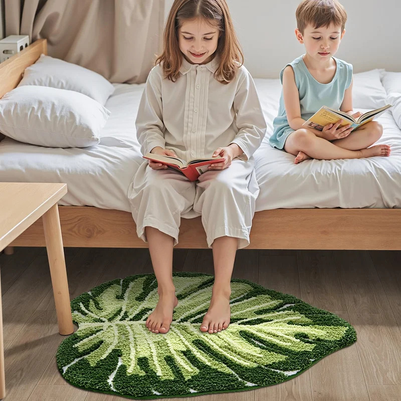 Home Bathroom Rugs - VIKAMA Non-Slip Bath Mat Green Leaf