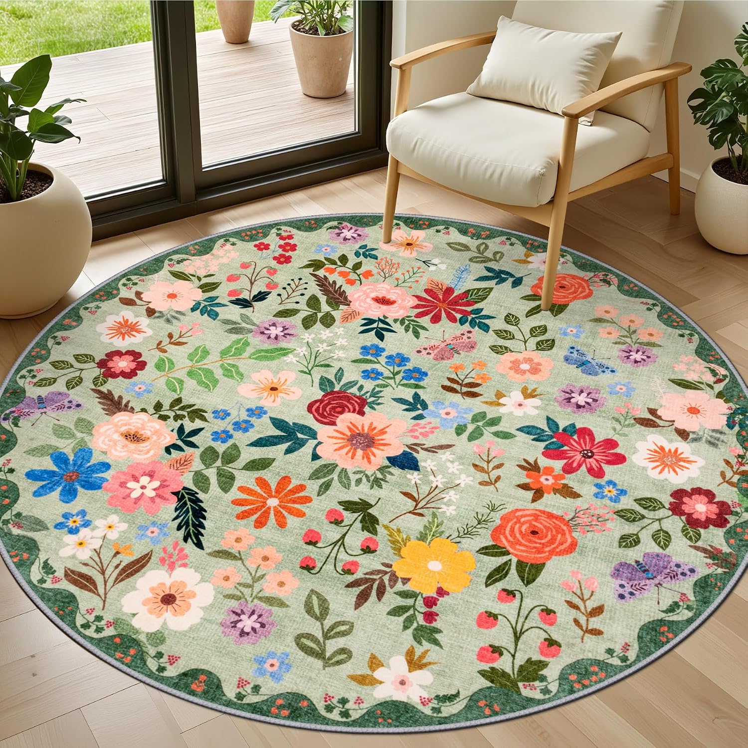 Home Bathroom Door Design - Large Round Floral Area Rug Soft