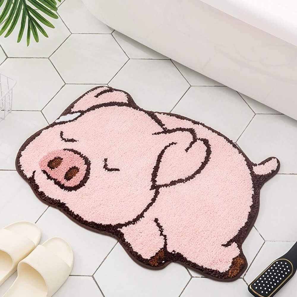 Home Bathroom Door Design - VIKAMA Cute Pink Pig Design Carpet