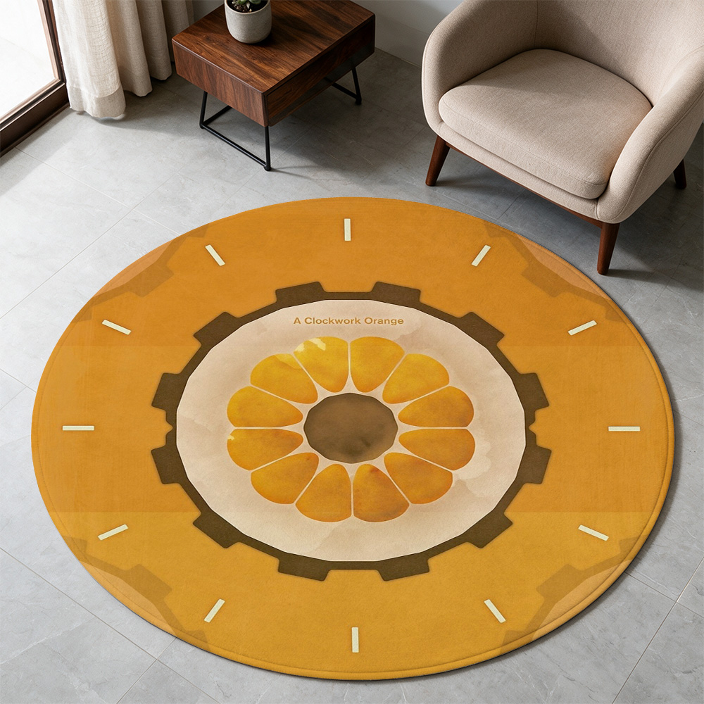 Home Bathroom Door Design - Large Round Area Rug Yellow Orange