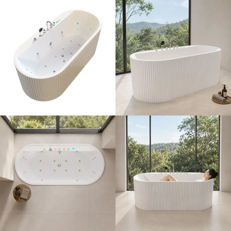 Home Bathroom Design Simple - Modern Oval Acrylic Bathtub Striped Design