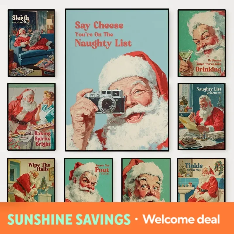Home Bathroom Pictures - Funny Santa Claus Poster Vintage Christmas
