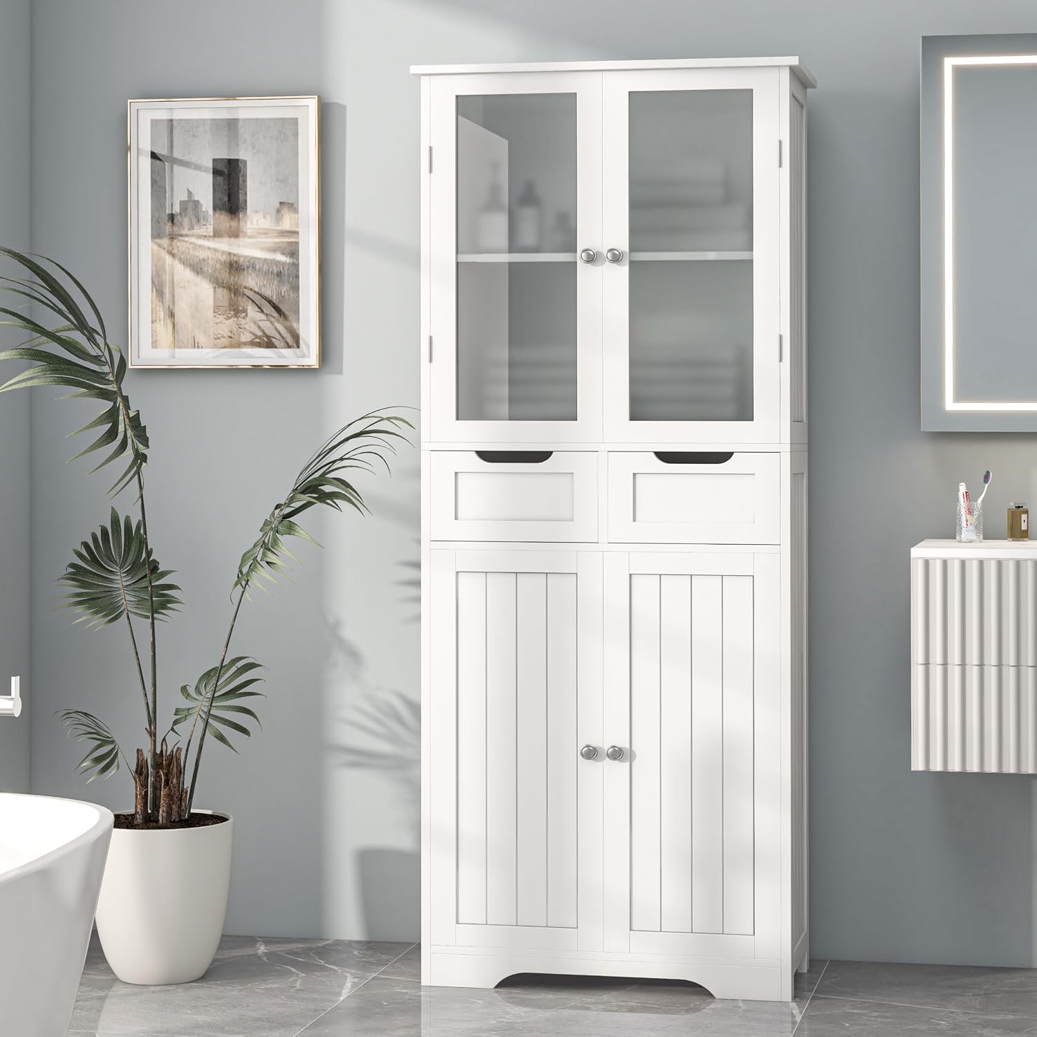Home Bathroom Furniture - Tall Bathroom Storage Cabinet Freestanding Bathroom
