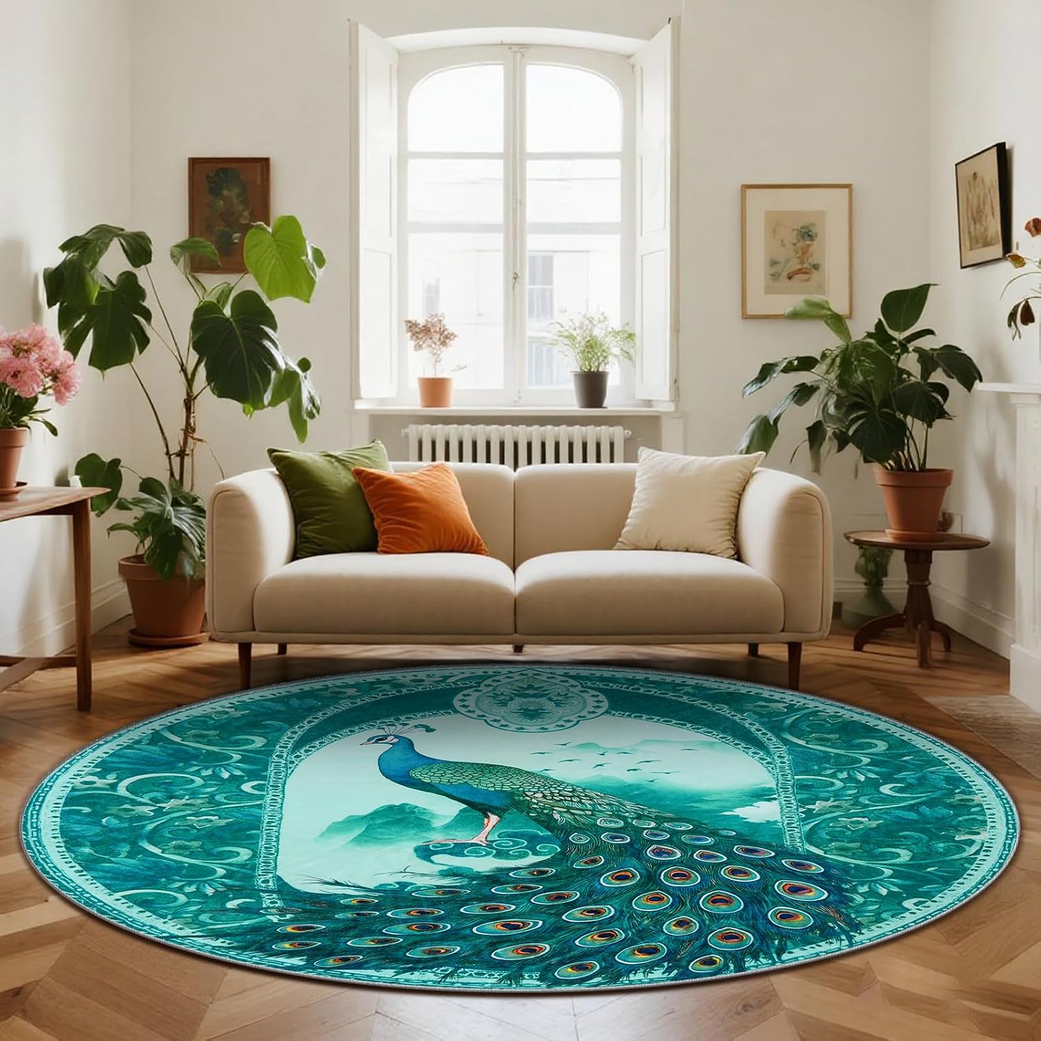 Luxury Round Peacock Area Rug  - Home Bathroom Door Design ulasan dan harga