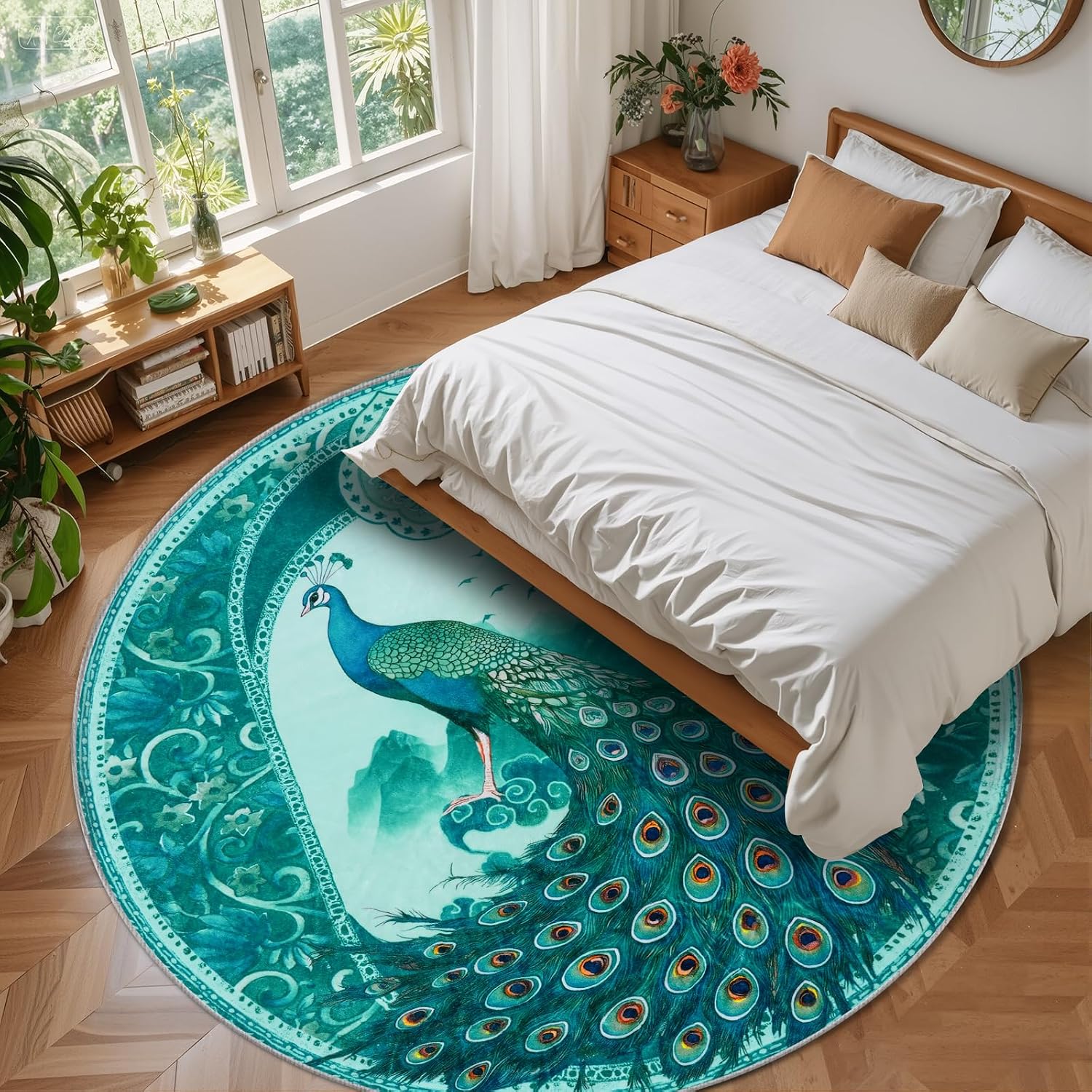 Luxury Round Peacock Area Rug  - Home Bathroom Door Design ulasan dan harga