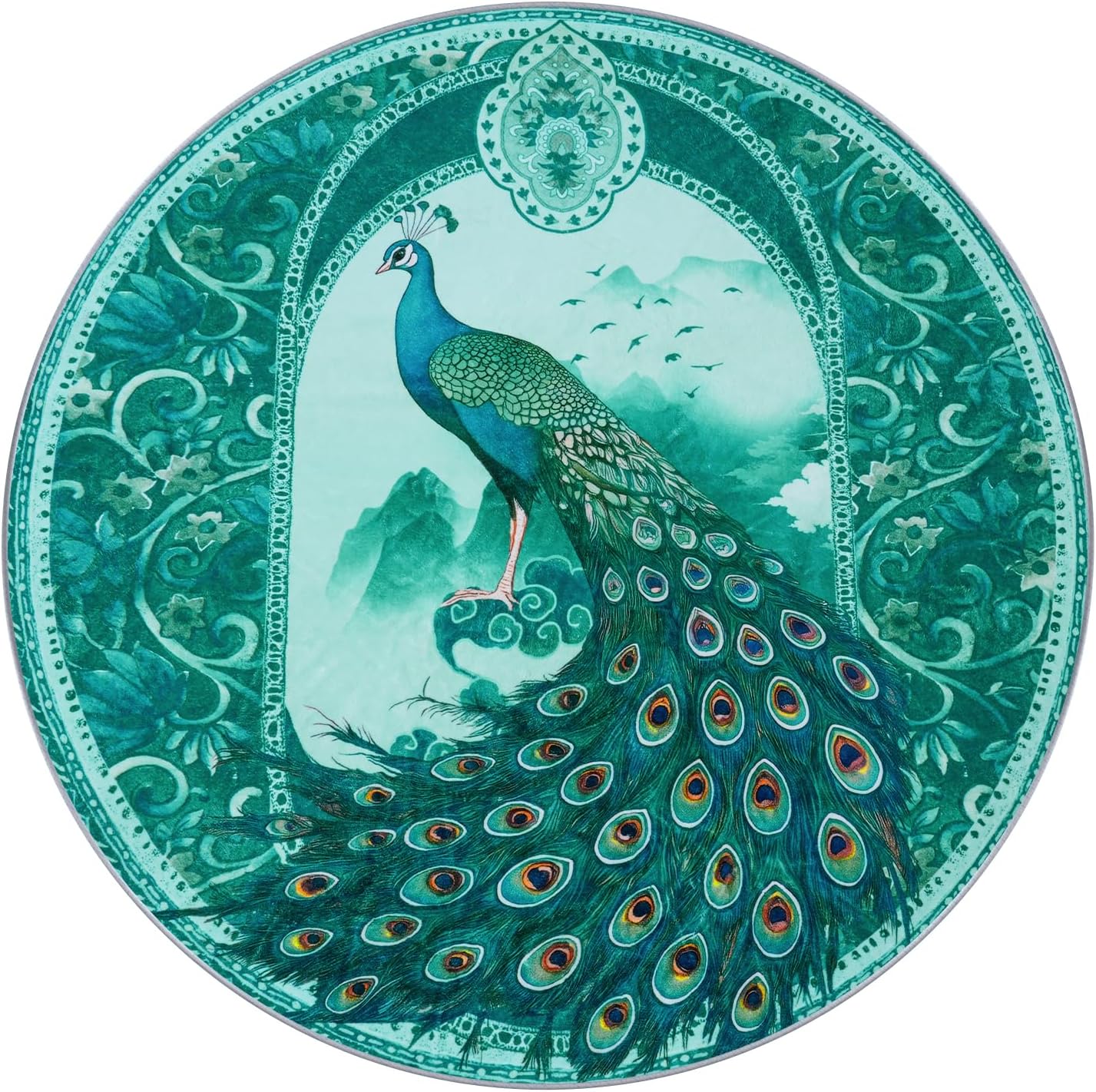Luxury Round Peacock Area Rug  - Home Bathroom Door Design ulasan dan harga