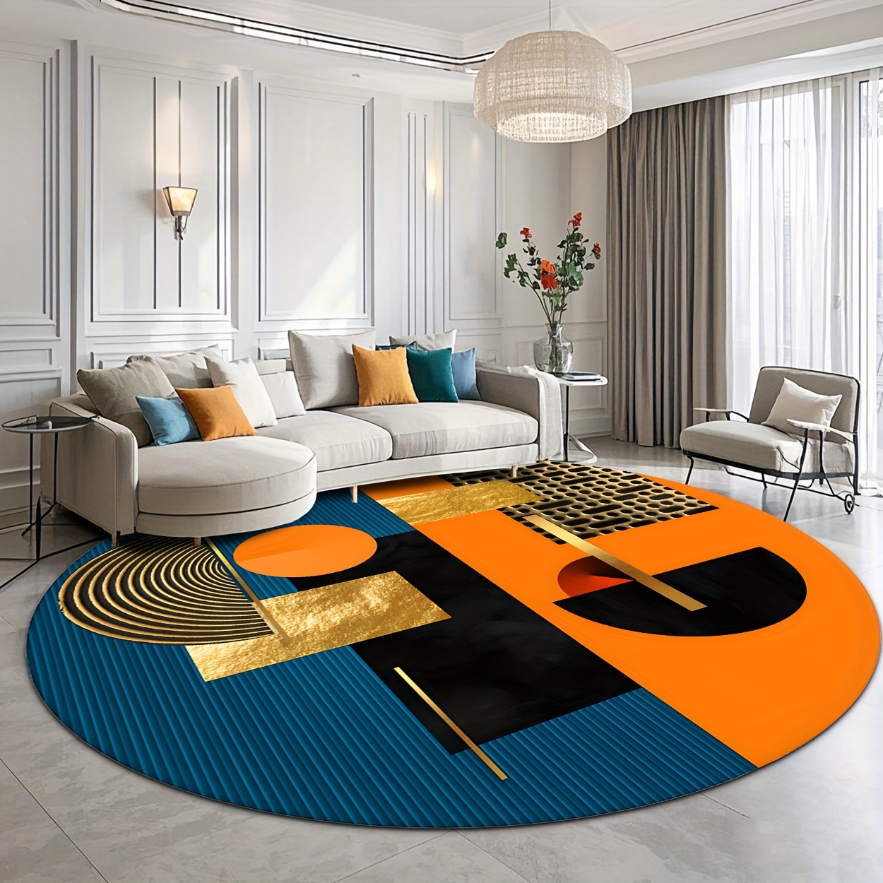 Orange Blue Gold Abstract Geom - Home Bathroom Door Design ulasan dan harga