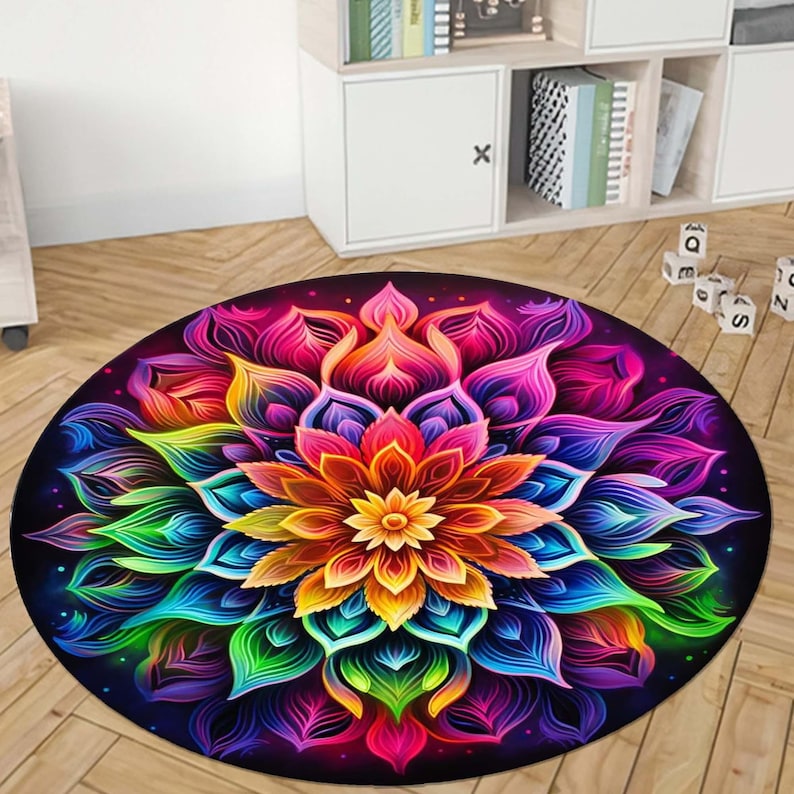 Rainbow Mandala Round Rug, Flo - Home Bathroom Door Design ulasan dan harga
