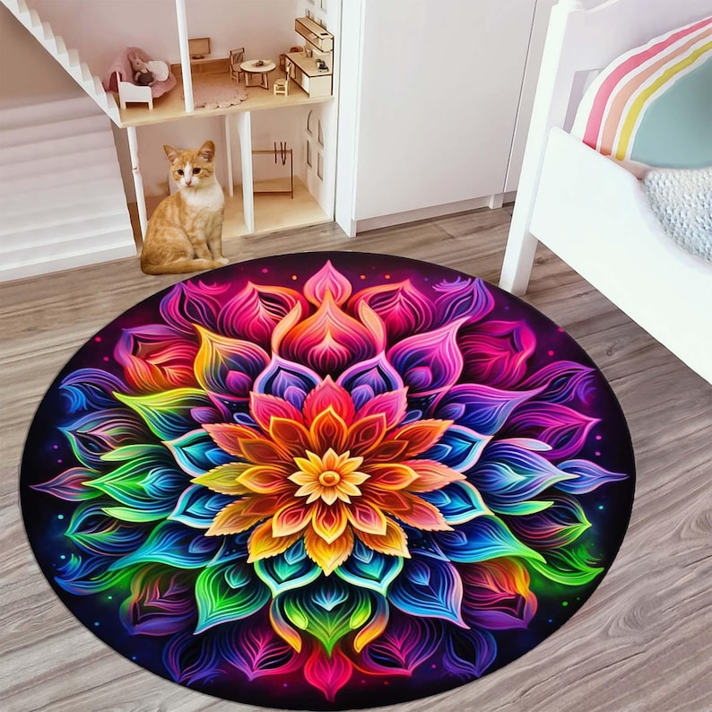 Rainbow Mandala Round Rug, Flo - Home Bathroom Door Design ulasan dan harga