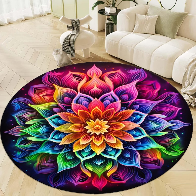 Rainbow Mandala Round Rug, Flo - Home Bathroom Door Design ulasan dan harga