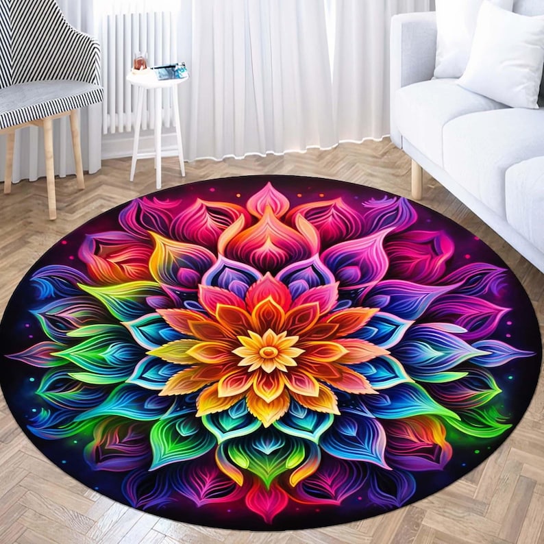 Rainbow Mandala Round Rug, Flo - Home Bathroom Door Design ulasan dan harga