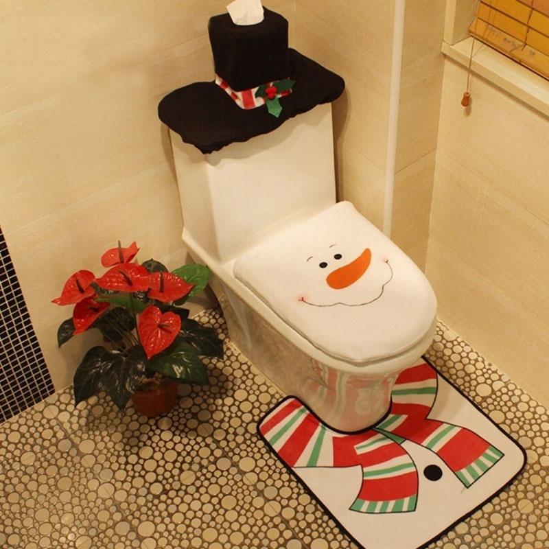 3Pcs Xmas Bathroom Mat Set Chr - Home Bathroom Rugs ulasan dan harga