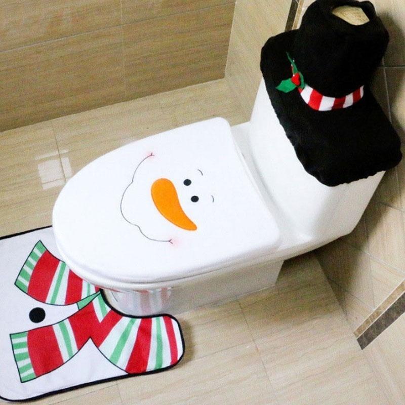 3Pcs Xmas Bathroom Mat Set Chr - Home Bathroom Rugs ulasan dan harga