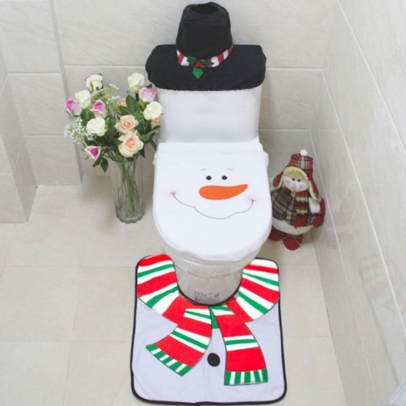 3Pcs Xmas Bathroom Mat Set Chr - Home Bathroom Rugs ulasan dan harga