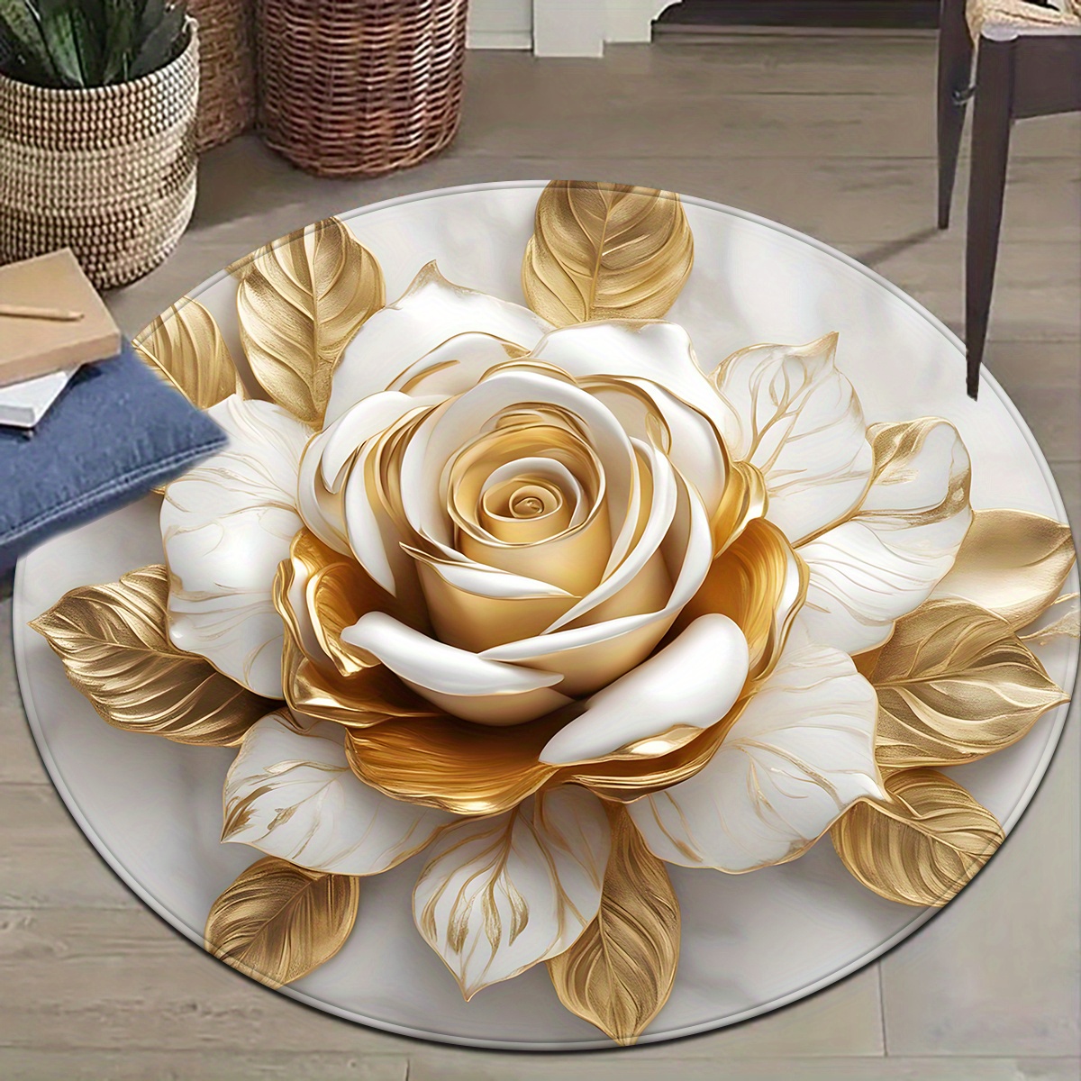 White Gold Rose Round Rug, Lux - Home Bathroom Door Design ulasan dan harga