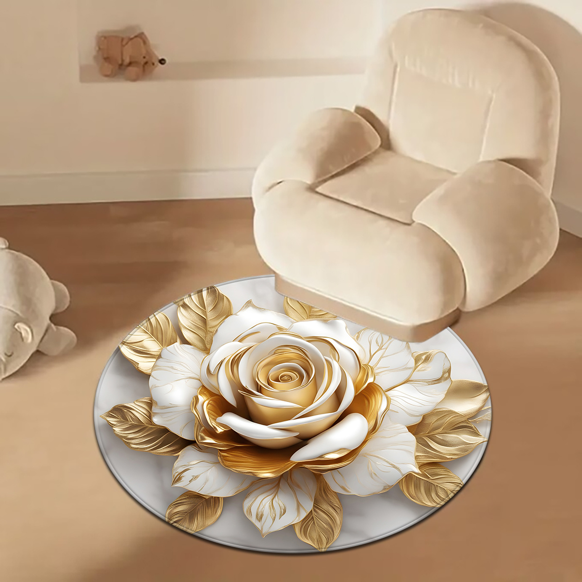 White Gold Rose Round Rug, Lux - Home Bathroom Door Design ulasan dan harga