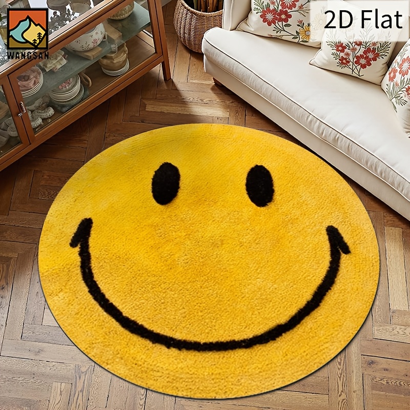 2D Round Flannel Rug Smiley Fa - Home Bathroom Rugs ulasan dan harga