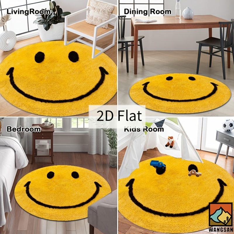 2D Round Flannel Rug Smiley Fa - Home Bathroom Rugs ulasan dan harga
