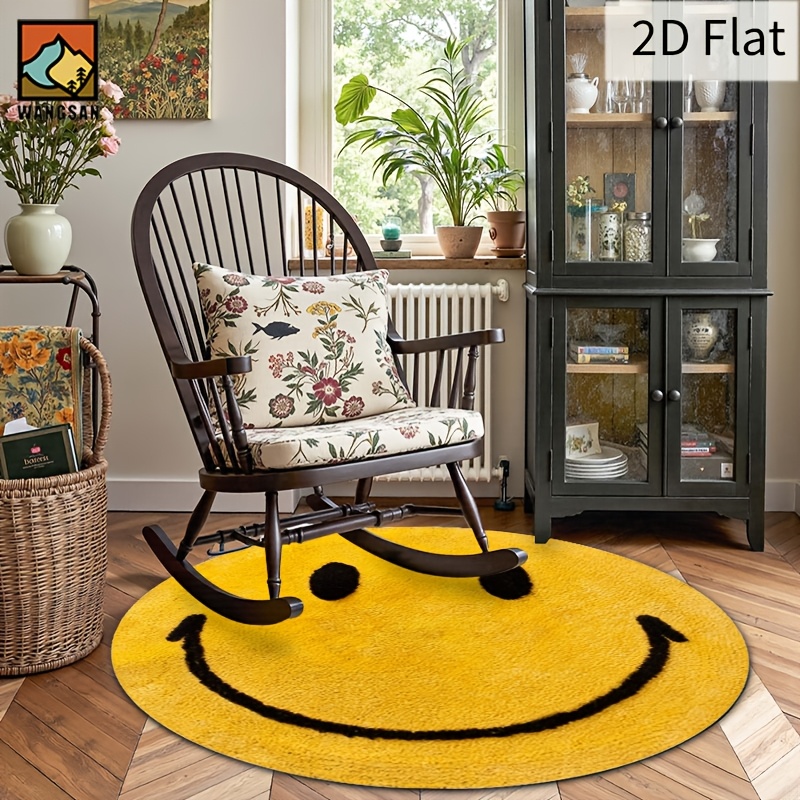 2D Round Flannel Rug Smiley Fa - Home Bathroom Rugs ulasan dan harga