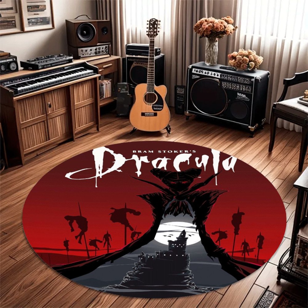 Dracula Castle Round Rug Flann - Home Bathroom Rugs ulasan dan harga