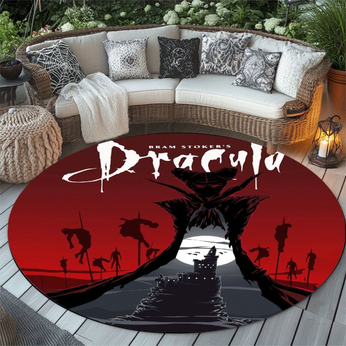Dracula Castle Round Rug Flann - Home Bathroom Rugs ulasan dan harga