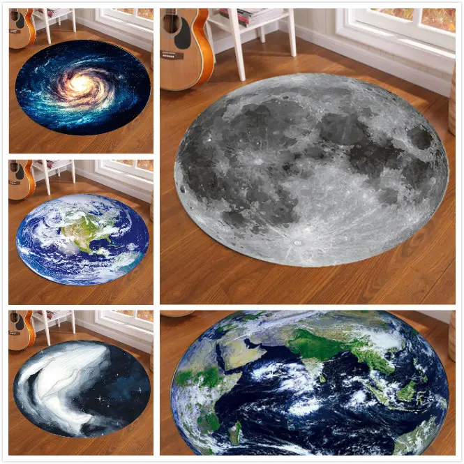Galaxy Earth Moon Round Carpet - Home Bathroom Rugs ulasan dan harga