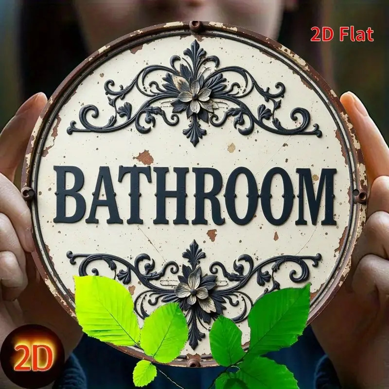 2D Flat, 1pc Vintage Round Met - Home Bathroom Name ulasan dan harga