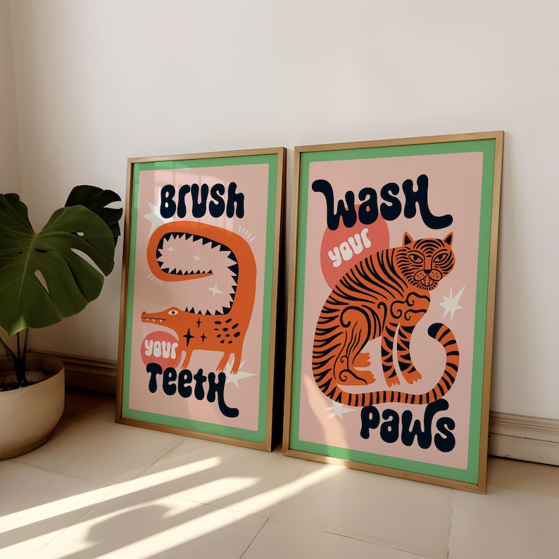 2pcs/set Tiger Wash Your Paws  - Home Bathroom Toilet ulasan dan harga
