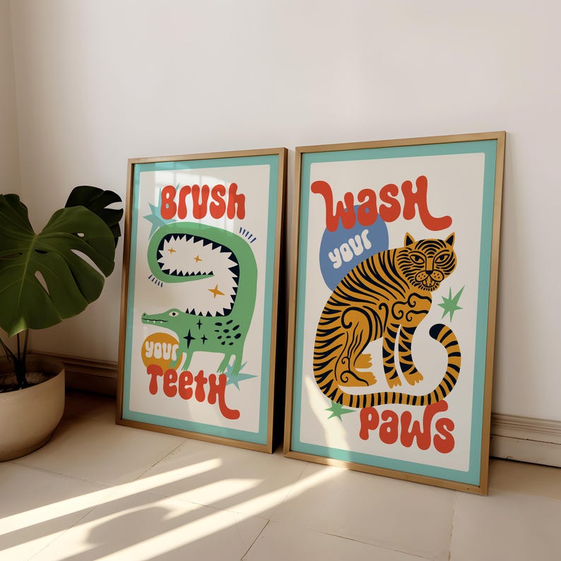 2pcs/set Tiger Wash Your Paws  - Home Bathroom Toilet ulasan dan harga