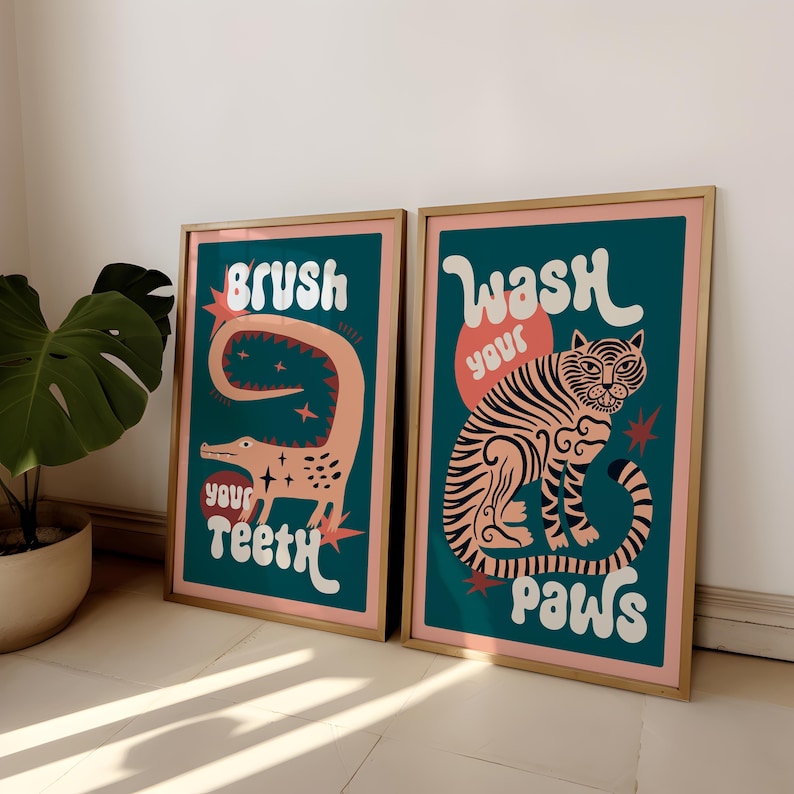 2pcs/set Tiger Wash Your Paws  - Home Bathroom Toilet ulasan dan harga